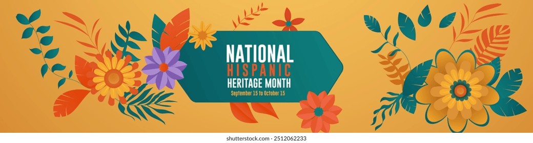 Hispanic Heritage Month celebration background Vector horizontal banner, poster, and social media design illustration.