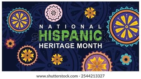 Hispanic Heritage Month celebration with a circle pattern. Bright colored alebrije style floral ornament background. Hispanic Heritage Month concept. Flat vector illustration.