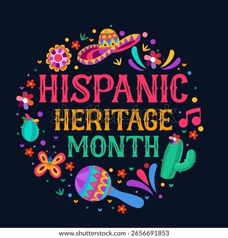 hispanic heritage month colorful fun design. Mexican fiesta concept. Banner, poster in modern decorative style. Vector illustration and design
