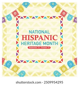 Hispanic Heritage Month festival. Greeting card with colorful flag decoration. Hispanic Heritage Month concept. Flat vector illustration.