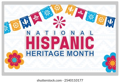 Hispanic Heritage Month with flags and flowers. United States holidays. Hispanic Heritage Month concept. Flat vector illustration.