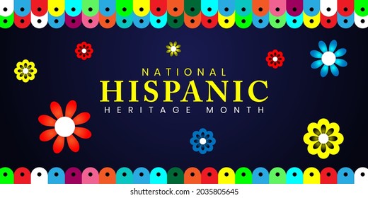 	
Hispanic heritage month. Greeting with national Hispanic heritage month text. Hispanic and Latino Americans culture. Celebrate annual in United States. Vector illustration