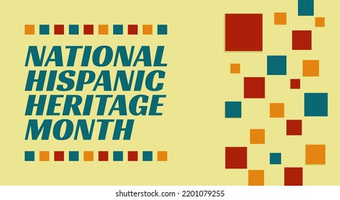 Mes del patrimonio hispano. Plantilla de banner horizontal con texto colorido, estilo retro, latino, americano