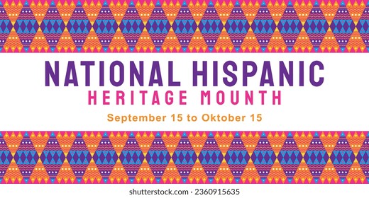 Hispanic heritage month illustration. Vector web banner, poster, card for social media, networks. Greeting with national Hispanic heritage month text, Papel Picado pattern, poster and background.