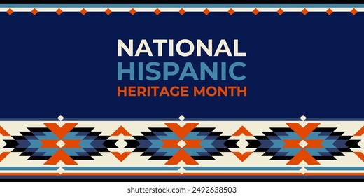 Hispanic heritage month illustration. Vector web banner, poster, card for social media, networks. Greeting with national Hispanic heritage month text, ornament on blue background with red color.