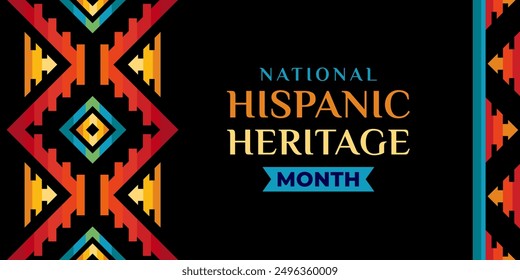 Hispanic heritage month illustration. Vector web banner, poster, card for social media, networks. Greeting with national Hispanic heritage month text, ornament on black background with yellow color.