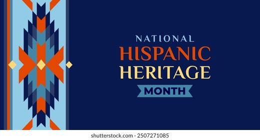 Hispanic heritage month illustration. Vector web banner, poster, card for social media, networks. Greeting with national Hispanic heritage month text, ornament on blue background with red color.