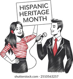 hispanic heritage month men and women pencil line art premium quality image