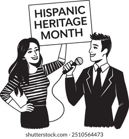 hispanic heritage month men and women pencil line art premium quality blank background image