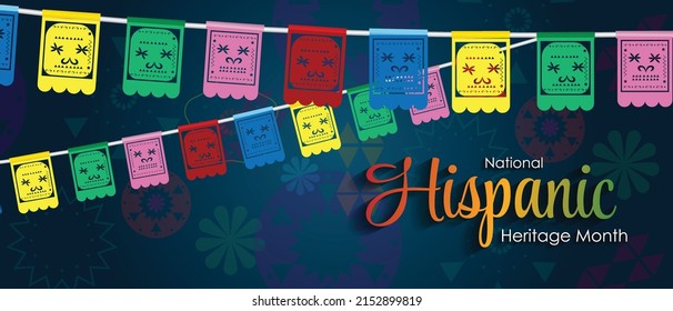 Hispanic Heritage Month. National Hispanic Heritage Month Text, Papel Picado Pattern, Spanish Pattern.