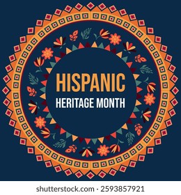 Hispanic Heritage Month. National Hispanic Heritage Month text, Spanish pattern.