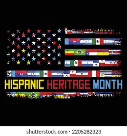 Hispanic Heritage Month Retro Vintage Flags T Shirt, Hispanic Flags USA Flag Shirt, Heritage Month Shirt Print Template