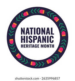 Hispanic Heritage Month. Square vector banner with floral frame and text on white background.