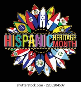 Hispanic Heritage Month Sunflower T Shirt, Hispanic Flags Sunflower Shirt, Heritage Month Sunflower Shirt Print Template