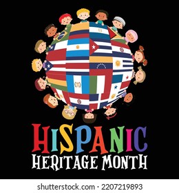 Hispanic Heritage Month T Shirt, Hispanic The world Flags Shirt, Heritage Month Children Circle Shirt Print Template