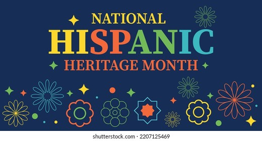 Hispanic Heritage Month Text With Colorful  Flowers And Icons