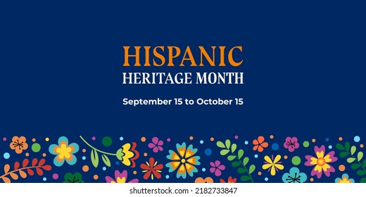 Hispanic Heritage Month. Vector Web Banner, Poster, Card For Social Media, Networks. Greeting With National Hispanic Heritage Month Text On Floral Pattern Background.