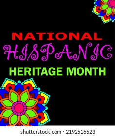 Hispanic heritage month. Vector web banner, poster, card for social media, networks. Greeting with national Hispanic heritage month text, black background