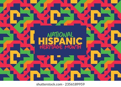 Hispanic heritage month. Vector web banner, poster, card for social media and networks. Greeting with national Hispanic heritage month text, Papel Picado pattern, perforated paper on black background