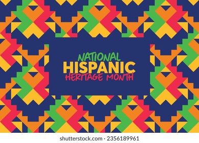 Hispanic heritage month. Vector web banner, poster, card for social media and networks. Greeting with national Hispanic heritage month text, Papel Picado pattern, perforated paper on black background