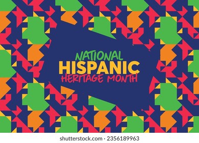 Hispanic heritage month. Vector web banner, poster, card for social media and networks. Greeting with national Hispanic heritage month text, Papel Picado pattern, perforated paper on black background