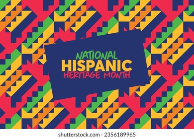 Hispanic heritage month. Vector web banner, poster, card for social media and networks. Greeting with national Hispanic heritage month text, Papel Picado pattern, perforated paper on black background