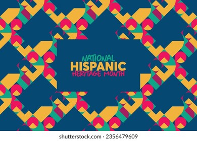 Hispanic heritage month. Vector web banner, poster, card for social media and networks. Greeting with national Hispanic heritage month text, Papel Picado pattern, perforated paper on black background