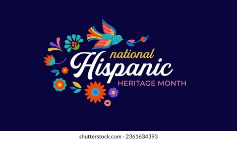 Hispanic heritage month. Vector web banner, poster, card for social media, networks. Greeting with national Hispanic heritage month text, flowers on floral pattern background. Vector illustration