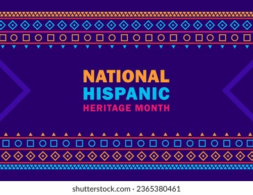 Hispanic heritage month. Vector web banner, poster, card for social media, networks. Greeting with national Hispanic heritage month text, Papel Picado pattern, perforated paper on purple background.