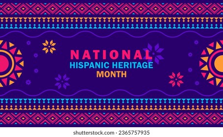 Hispanic heritage month. Vector web banner, poster, card for social media, networks. Greeting with national Hispanic heritage month text, Papel Picado pattern, perforated paper on purple background.