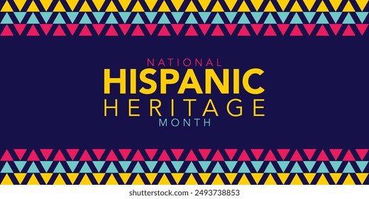 Hispanic heritage month. Vector web banner, poster, card for social media, networks. Greeting with national Hispanic heritage month text, Papel Picado pattern, perforated paper on black background.
