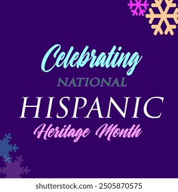 Hispanic heritage month. Vector web banner, poster, card for social media, networks. Greeting with national Hispanic heritage month text, blue purplish background