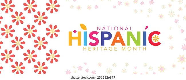 Hispanic heritage month. Vector web banner, poster, card for social media, networks. Greeting with national Hispanic heritage month text, Papel Picado pattern, perforated paper on black background.
