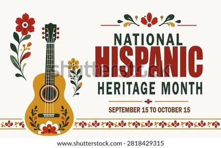 Hispanic heritage month. Vector web banner, poster, card for social media, networks. Greeting with national Hispanic heritage month text, flowers on floral pattern background. Vector illustration