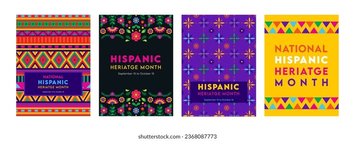 Hispanic heritage month-Web banner, poster, card for social media, networks. Greeting with national Hispanic heritage month text, flowers on floral pattern background. Vector illustration