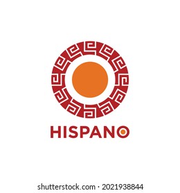 Hispanic Or Latin Style Sun Vector Logo. Mayan Motif Illustration Design.