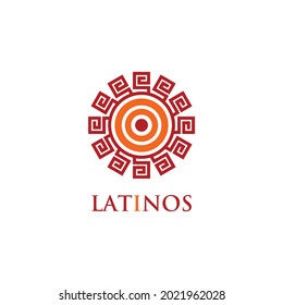 Hispanic Or Latin Style Sun Vector Logo. Mayan Motif Illustration Design.