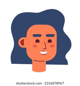 Mujer latinoamericana hispana con cabello ondulado semi-plano de cabeza de carácter vector. Icono de avatar de caricatura editable. Enfrentar la emoción. Ilustración de puntos coloridos para diseño gráfico web, animación