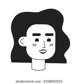 Mujer latinoamericana hispana con cabeza lineal monocroma de corte lineal ondulada con peinado ondulado. Icono de la cara humana dibujado a mano de esquema modificable. Ilustración de avatar de vector spot de caricatura 2D para animación