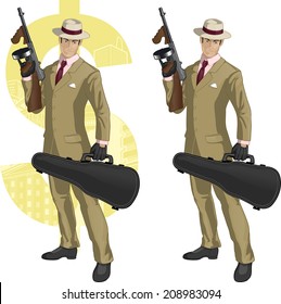 Hispanic mafioso retro styled cartoon character with colored lineart