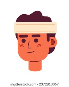 Hispanic man in headband semi flat vector character head. Excited sportsman. Editable cartoon avatar icon. Face emotion. Colorful spot illustration for web graphic design, animation