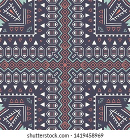 Hispanic shawl. Unique ornamental pattern in ethnic style with flower mandala and unusual frame. Diagonal composition