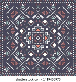 Hispanic shawl. Unique ornamental pattern in ethnic style with flower mandala and unusual frame. Diagonal composition