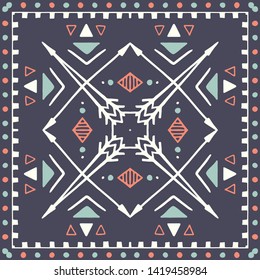 Hispanic shawl. Unique ornamental pattern in ethnic style with flower mandala and unusual frame. Diagonal composition