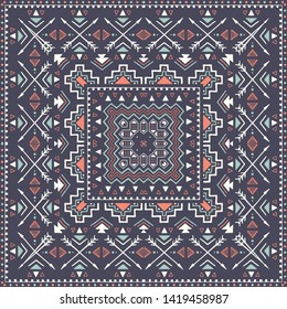 Hispanic shawl. Unique ornamental pattern in ethnic style with flower mandala and unusual frame. Diagonal composition