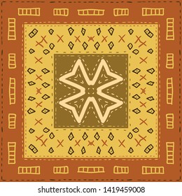 Hispanic shawl. Unique ornamental pattern in ethnic style with flower mandala and unusual frame. Diagonal composition
