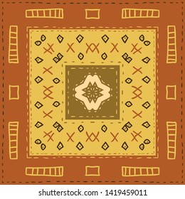 Hispanic shawl. Unique ornamental pattern in ethnic style with flower mandala and unusual frame. Diagonal composition