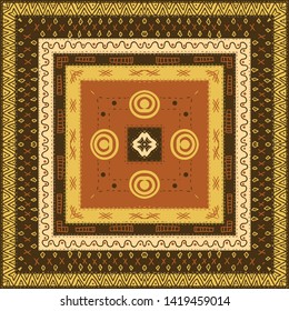 Hispanic shawl. Unique ornamental pattern in ethnic style with flower mandala and unusual frame. Diagonal composition