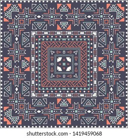 Hispanic shawl. Unique ornamental pattern in ethnic style with flower mandala and unusual frame. Diagonal composition
