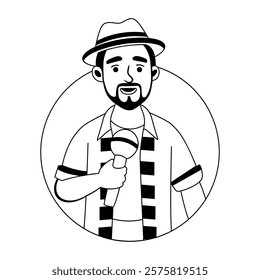 Hispanic singer illustration in glyph style 